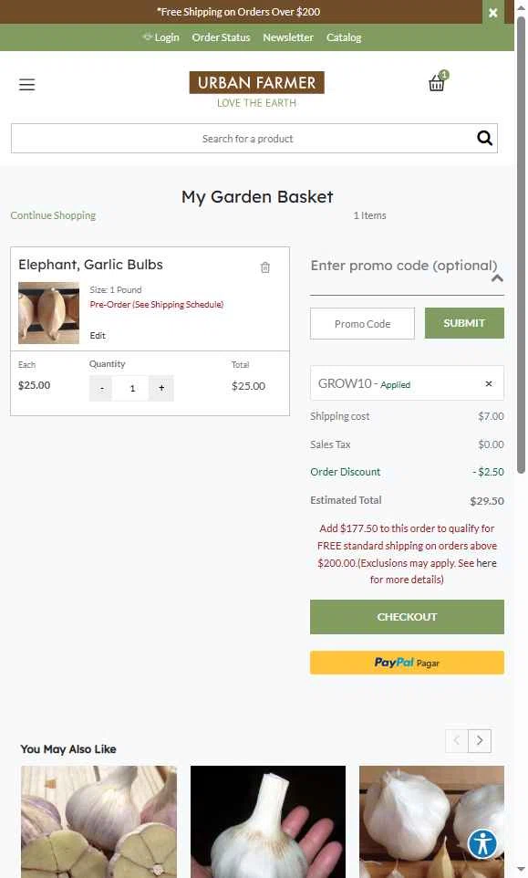 Urban Farmer checkout page showing Urban Farmer promo code box | Screenshot taken by SimplyCodes community member on Aug 20, 2025