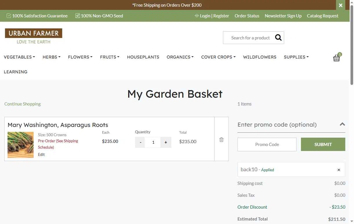 Urban Farmer checkout page showing Urban Farmer promo code box | Screenshot taken by SimplyCodes community member on Jan 6, 2026