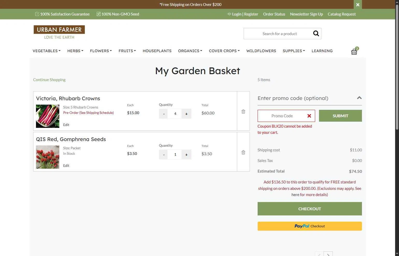 Urban Farmer checkout page showing Urban Farmer promo code box | Screenshot taken by SimplyCodes community member on Dec 7, 2025