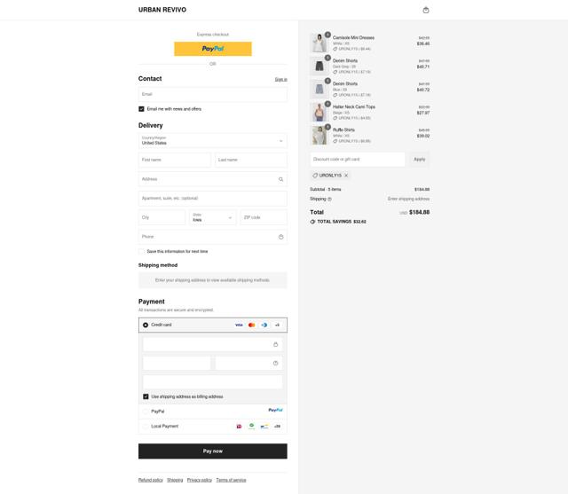 Urban Revivo checkout page showing Urban Revivo discount code box | Screenshot taken by SimplyCodes community member on Sep 13, 2025