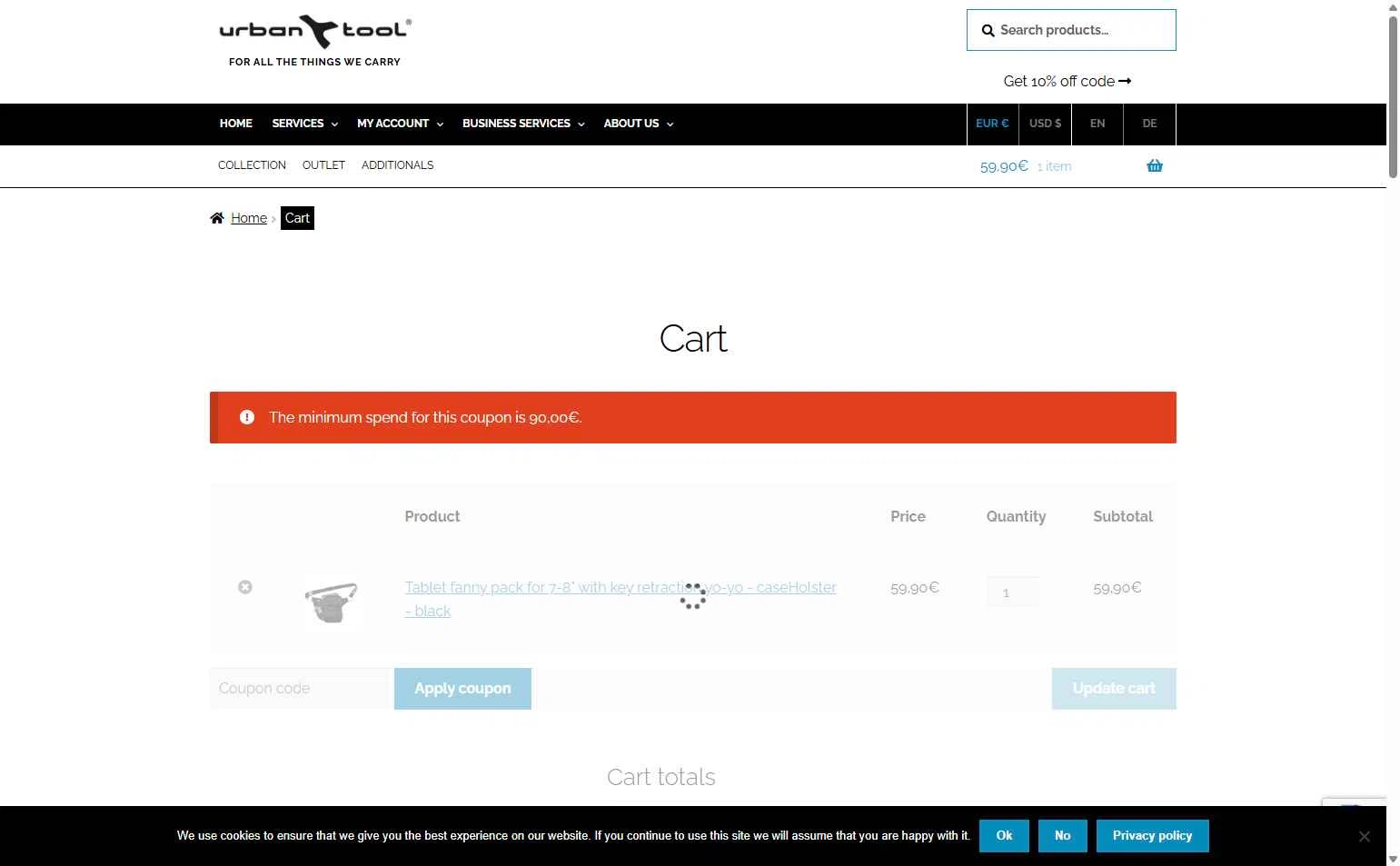 Urbantool checkout page showing Urbantool promo code box | Screenshot taken by SimplyCodes community member on Jun 28, 2025