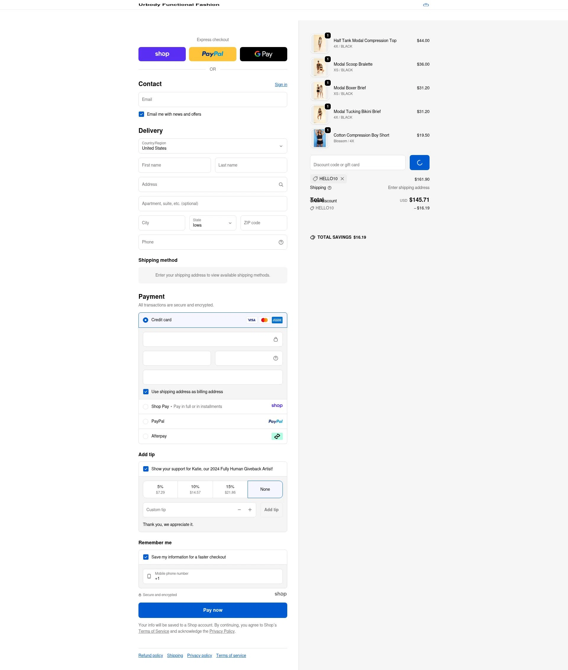 Urbody checkout page showing Urbody discount code box | Screenshot taken by SimplyCodes community member on Dec 31, 2025