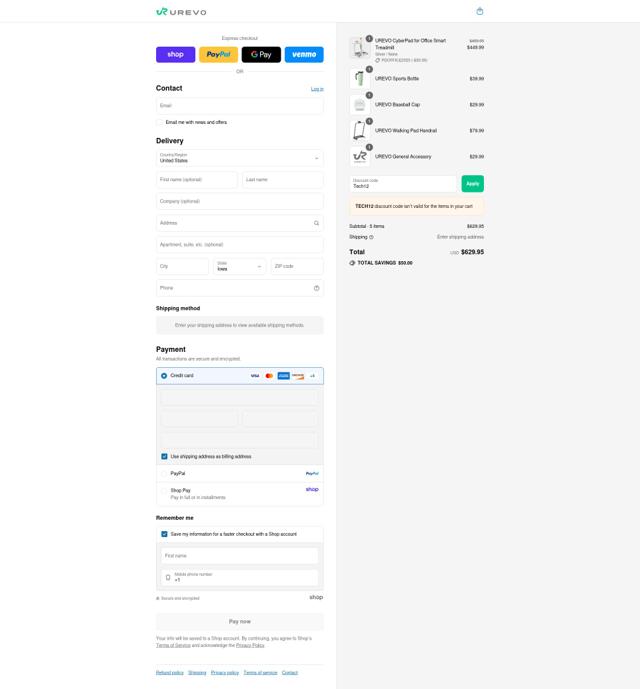 Urevo checkout page showing Urevo discount code box | Screenshot taken by SimplyCodes community member on Aug 28, 2025