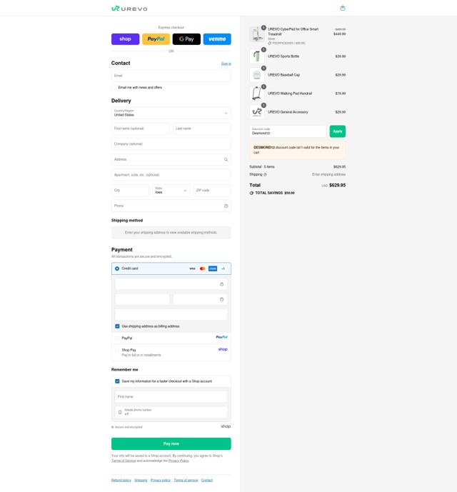 Urevo checkout page showing Urevo discount code box | Screenshot taken by SimplyCodes community member on Sep 10, 2025