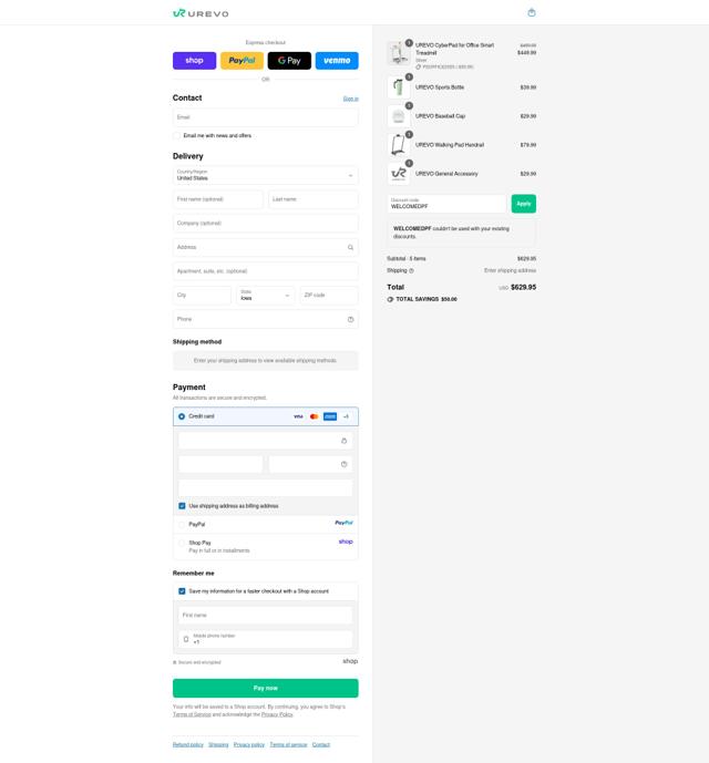 Urevo checkout page showing Urevo discount code box | Screenshot taken by SimplyCodes community member on Sep 10, 2025