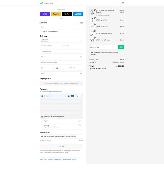 Urevo checkout page showing Urevo discount code box | Screenshot taken by SimplyCodes community member on Aug 28, 2025