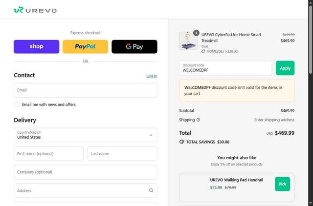Urevo checkout page showing Urevo discount code box | Screenshot taken by SimplyCodes community member on Sep 2, 2025