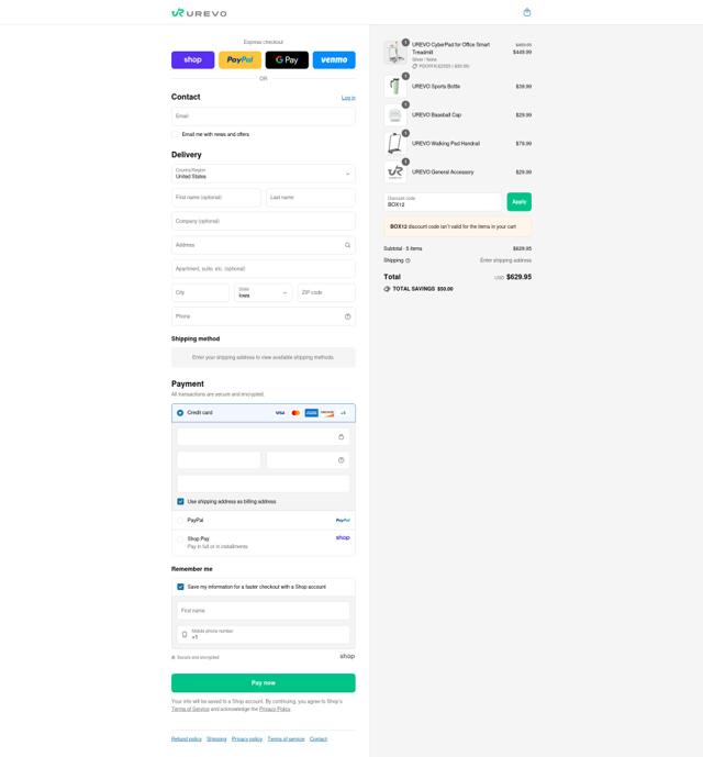 Urevo checkout page showing Urevo discount code box | Screenshot taken by SimplyCodes community member on Aug 28, 2025