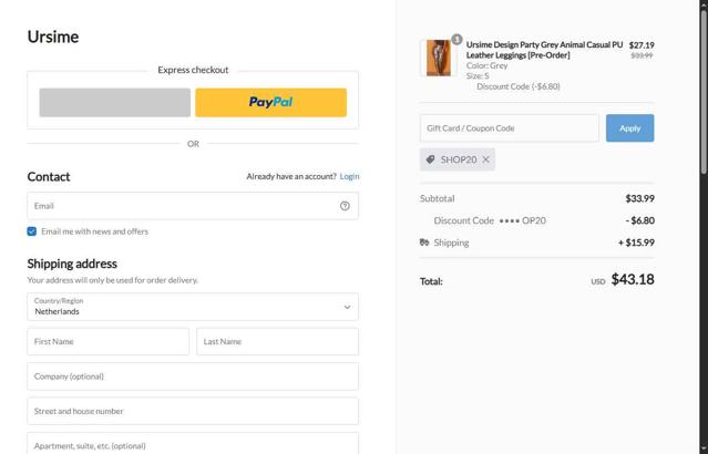 Ursime checkout page showing Ursime coupon code box | Screenshot taken by SimplyCodes community member on Sep 11, 2025