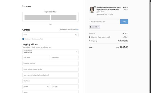 Ursime checkout page showing Ursime coupon code box | Screenshot taken by SimplyCodes community member on Sep 11, 2025