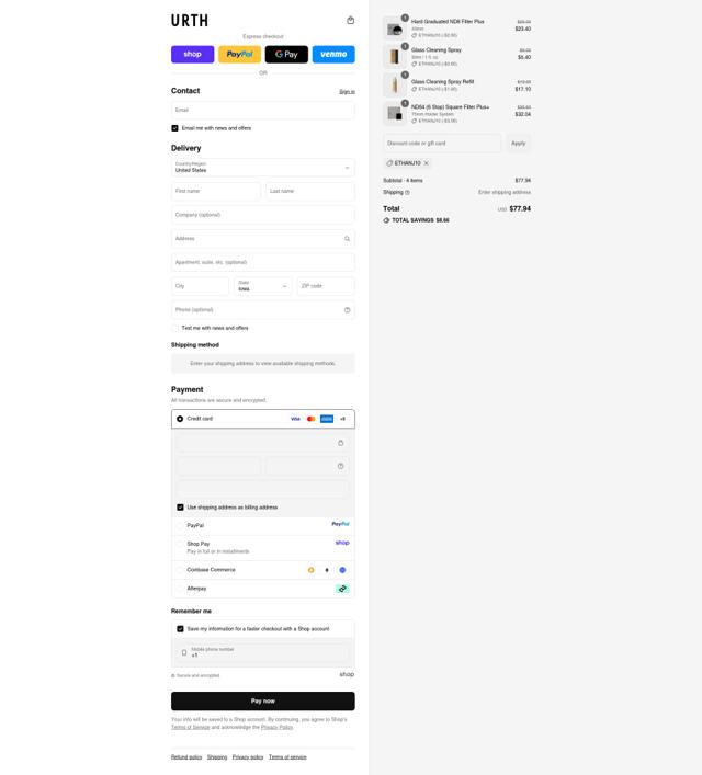 Urth checkout page showing Urth discount code box | Screenshot taken by SimplyCodes community member on Sep 15, 2025