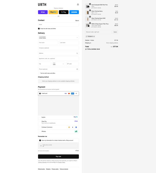 Urth checkout page showing Urth discount code box | Screenshot taken by SimplyCodes community member on Sep 15, 2025