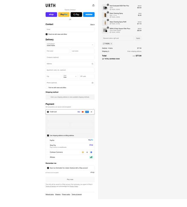 Urth checkout page showing Urth discount code box | Screenshot taken by SimplyCodes community member on Sep 15, 2025