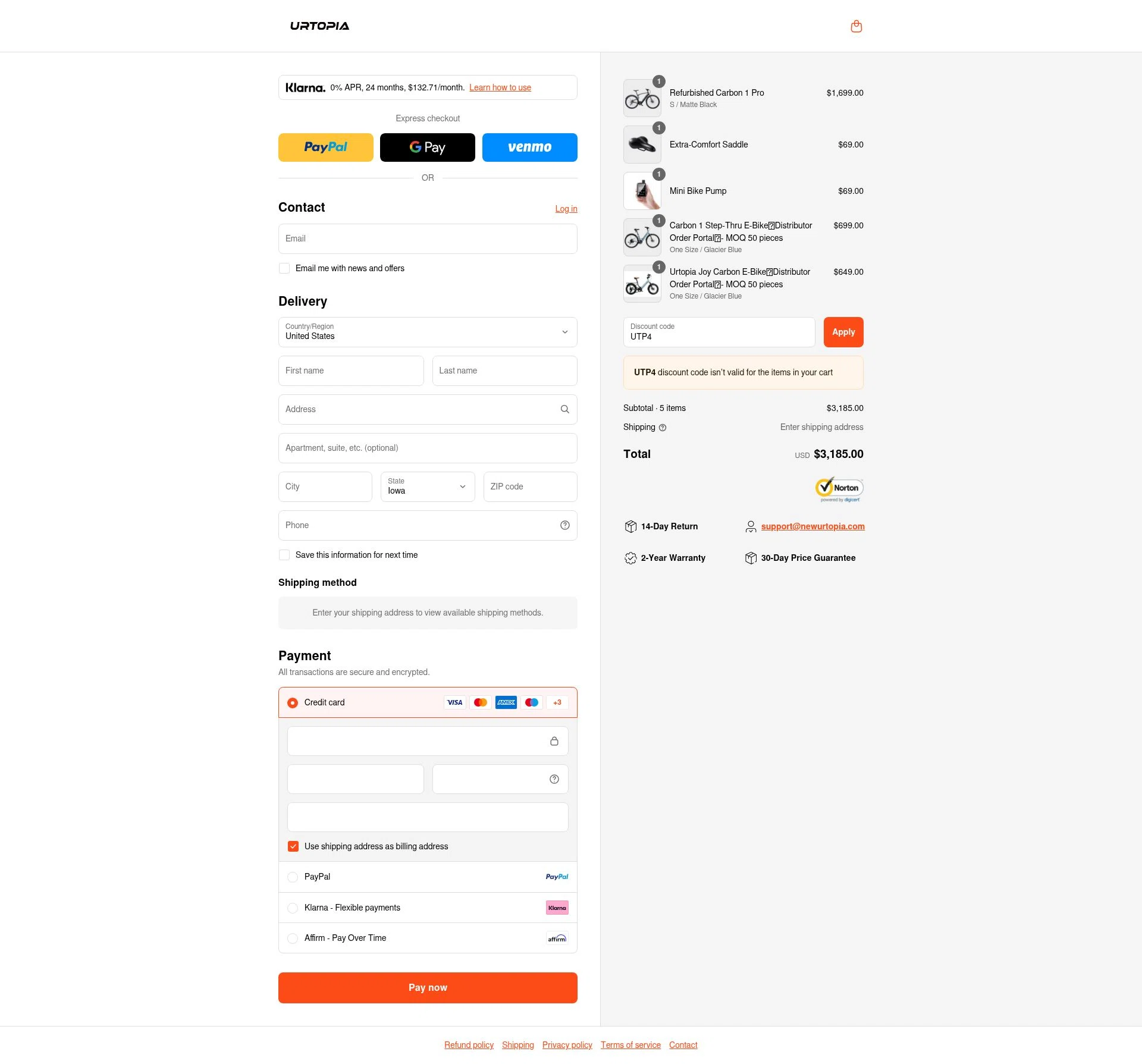 Urtopia checkout page showing Urtopia discount code box | Screenshot taken by SimplyCodes community member on Aug 25, 2025
