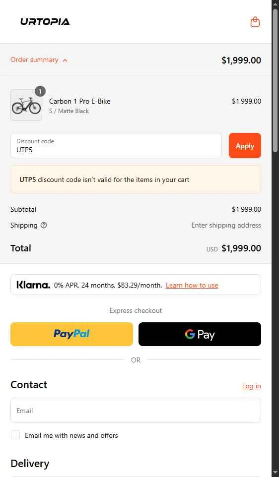 Urtopia checkout page showing Urtopia discount code box | Screenshot taken by SimplyCodes community member on Aug 30, 2025