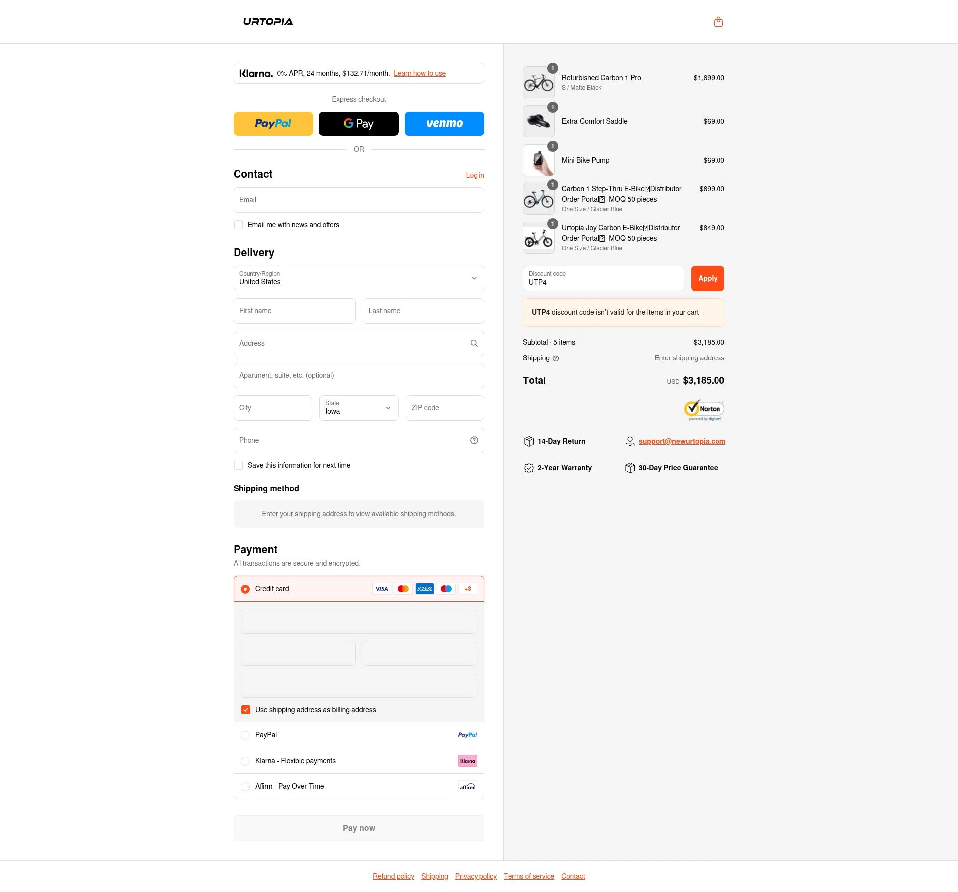 Urtopia checkout page showing Urtopia discount code box | Screenshot taken by SimplyCodes community member on Aug 21, 2025