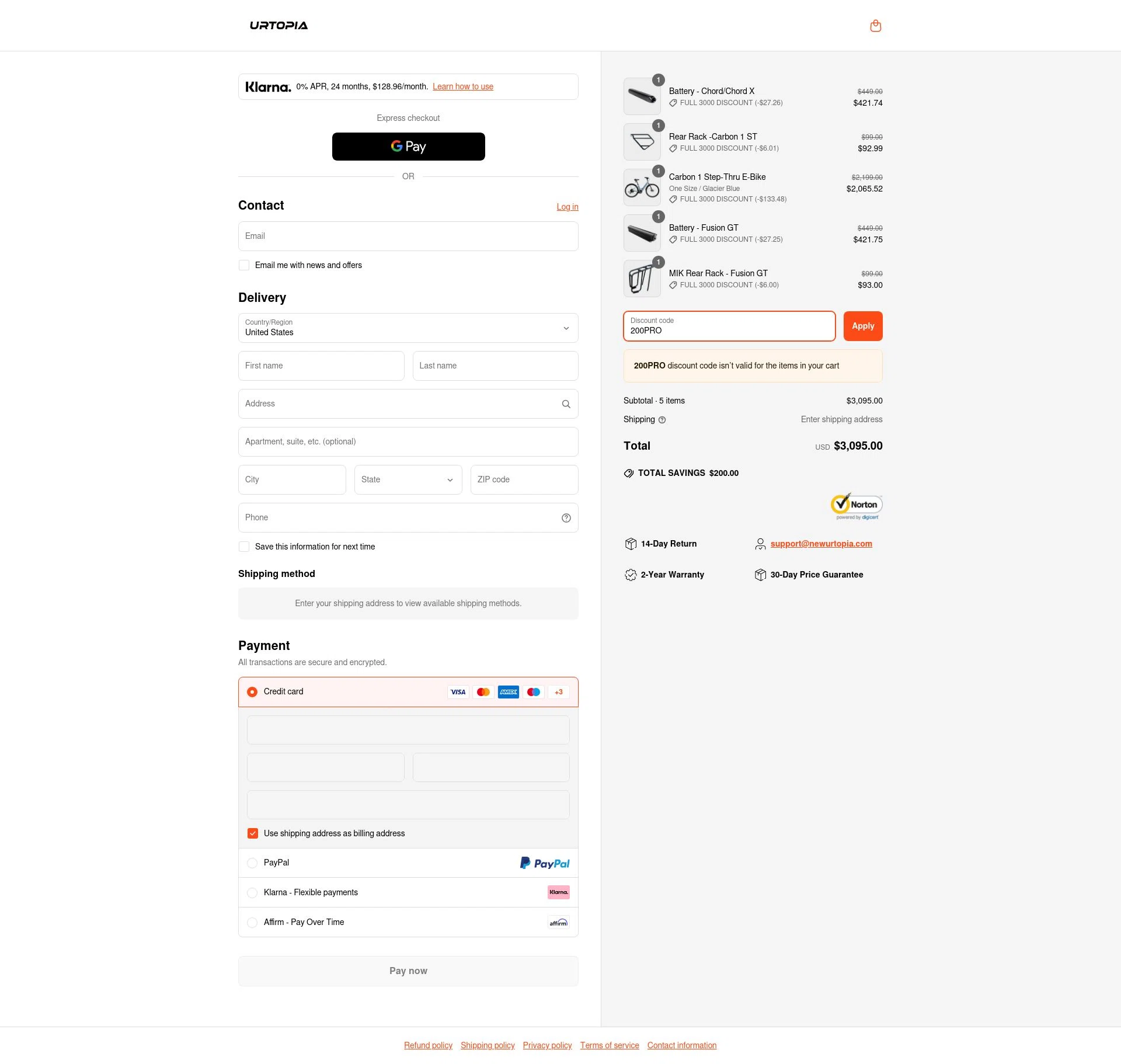 Urtopia checkout page showing Urtopia discount code box | Screenshot taken by SimplyCodes community member on Apr 3, 2025