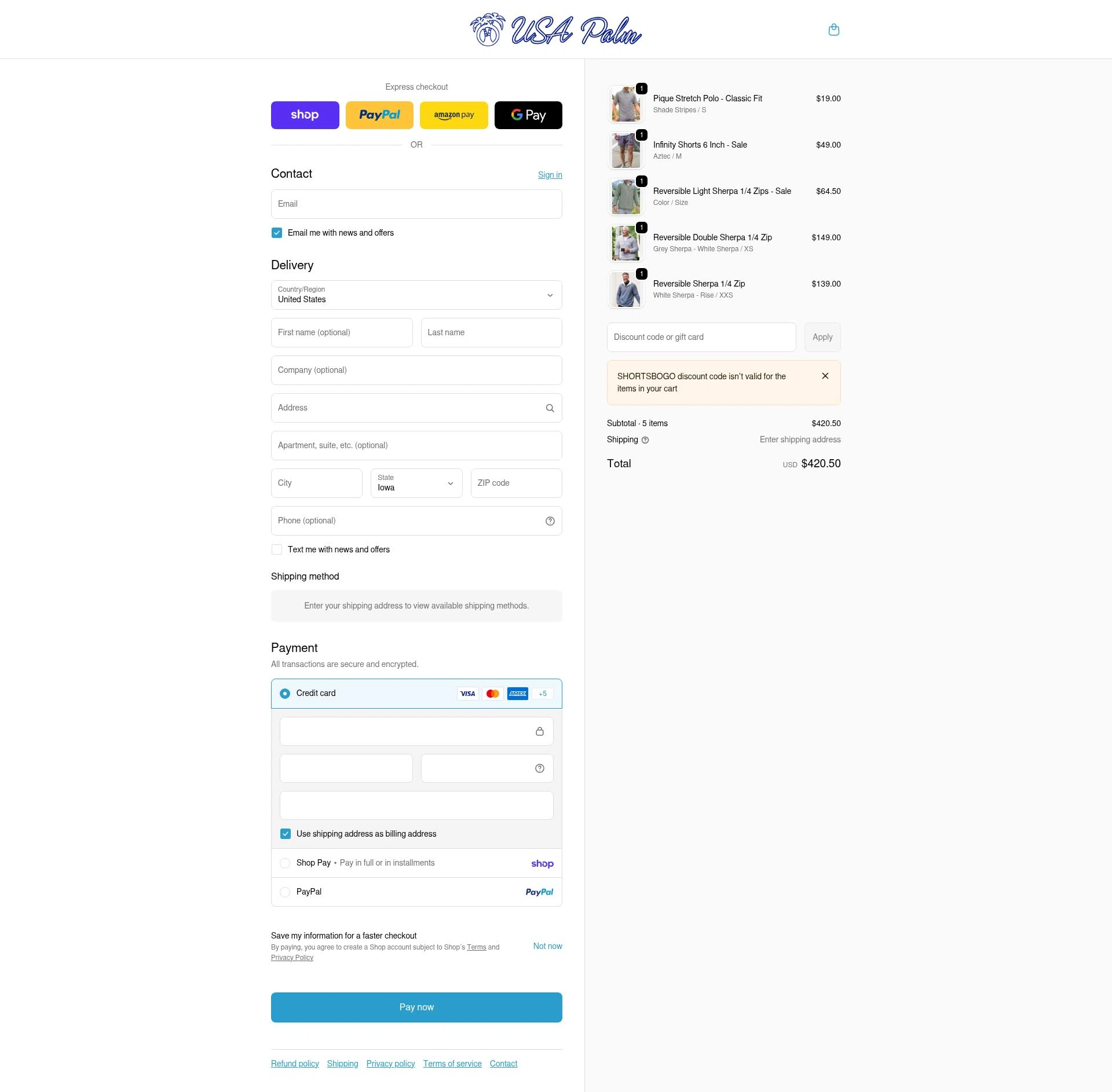 USA Palm checkout page showing USA Palm discount code box | Screenshot taken by SimplyCodes community member on Feb 19, 2026