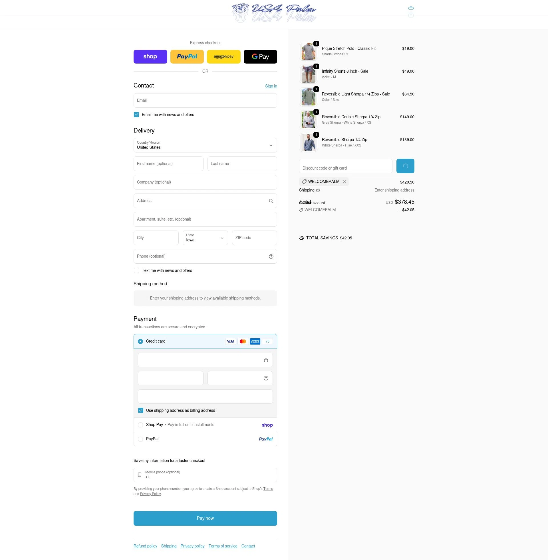 USA Palm checkout page showing USA Palm discount code box | Screenshot taken by SimplyCodes community member on Feb 10, 2026