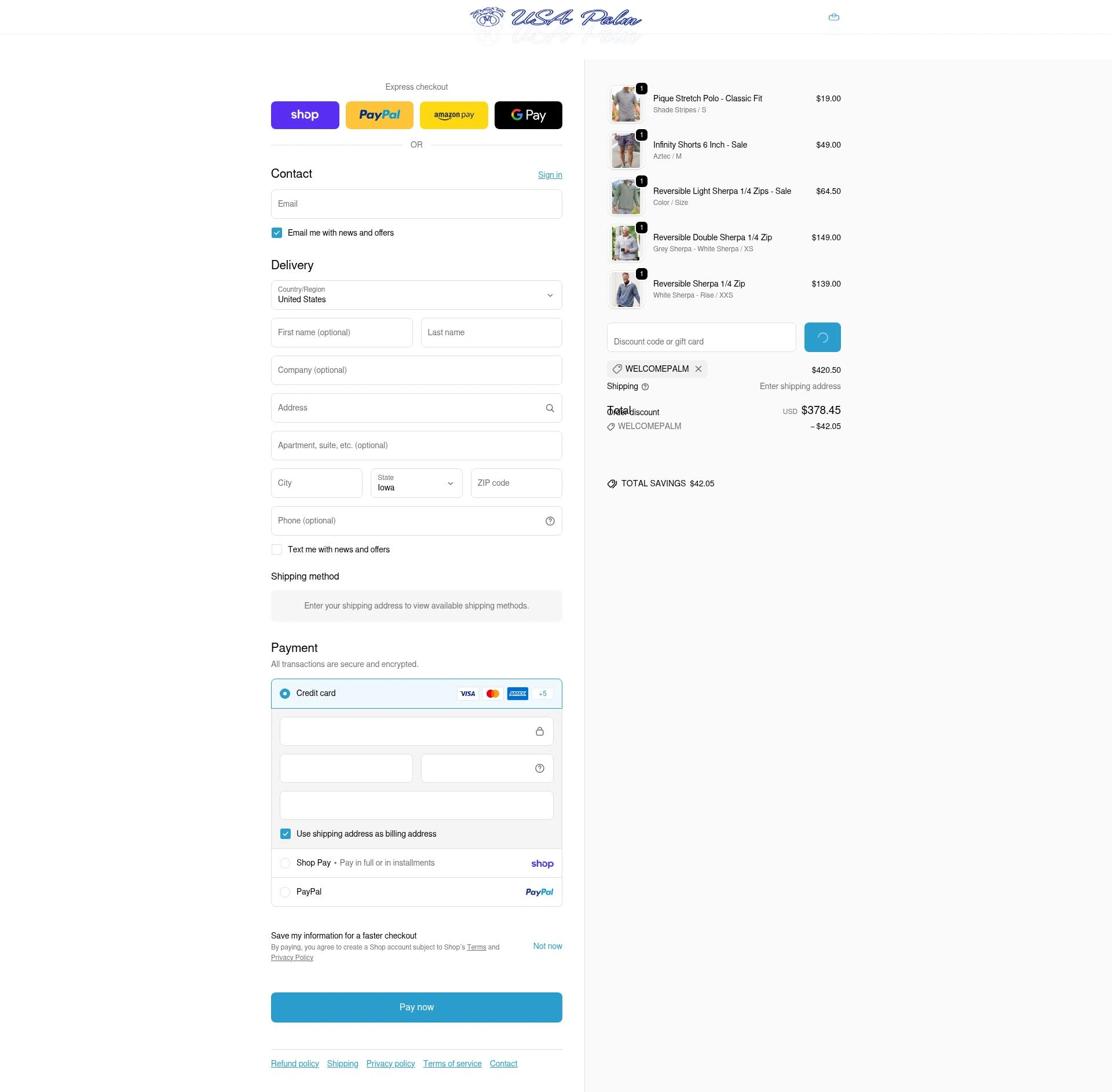 USA Palm checkout page showing USA Palm discount code box | Screenshot taken by SimplyCodes community member on Feb 19, 2026