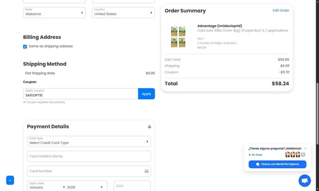 World Pet Express checkout page showing World Pet Express coupon code box | Screenshot taken by SimplyCodes community member on Aug 24, 2025