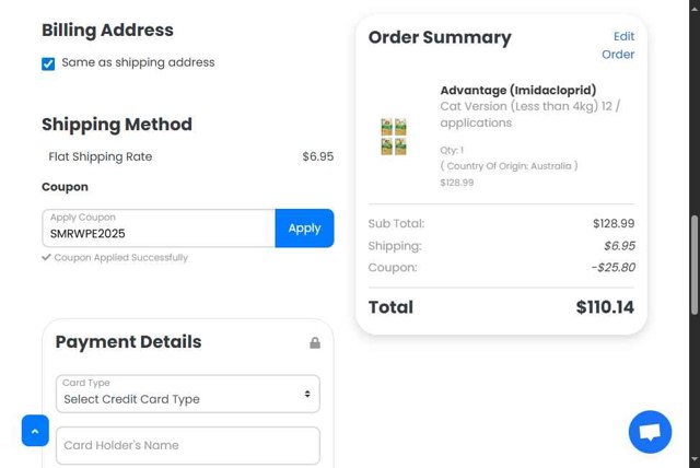 World Pet Express checkout page showing World Pet Express coupon code box | Screenshot taken by SimplyCodes community member on Aug 24, 2025