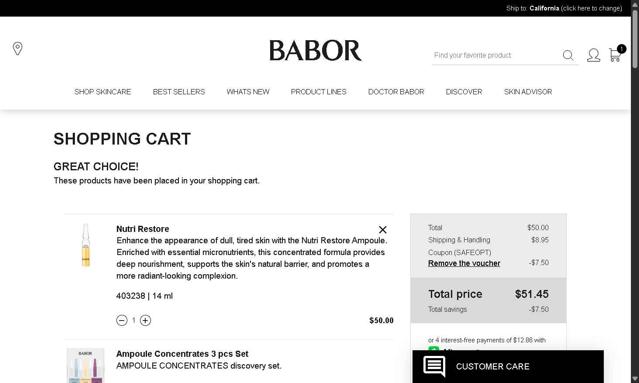 BABOR checkout page showing BABOR coupon code box | Screenshot taken by SimplyCodes community member on Sep 12, 2025