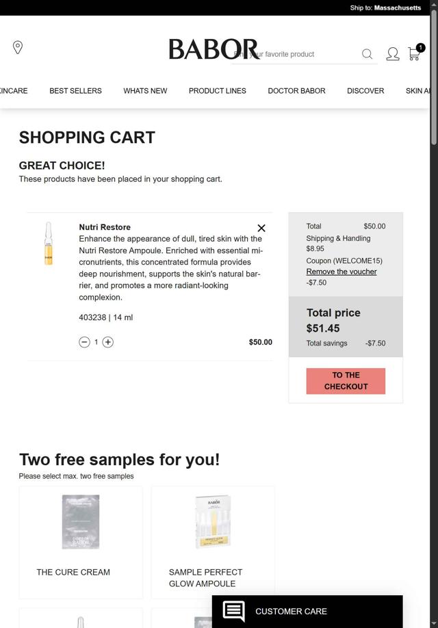BABOR checkout page showing BABOR coupon code box | Screenshot taken by SimplyCodes community member on Sep 16, 2025