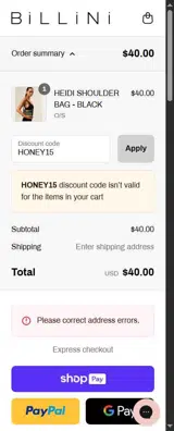 HONEY15 coupon verification screenshot