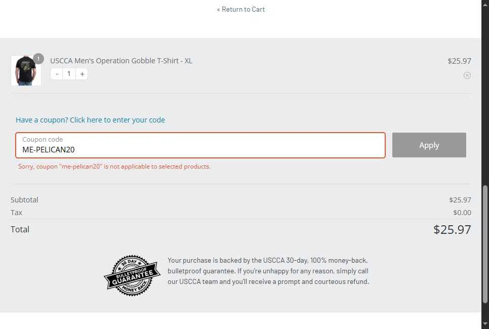 USCCA checkout page showing USCCA coupon code box | Screenshot taken by SimplyCodes community member on Nov 15, 2025