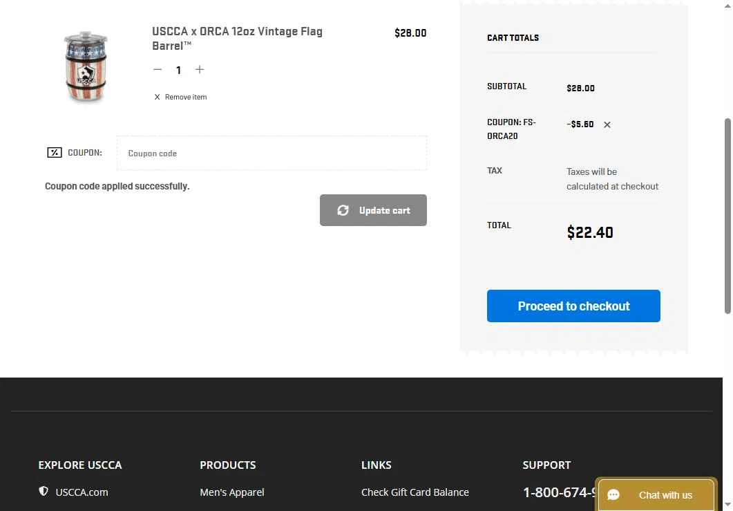 USCCA checkout page showing USCCA coupon code box | Screenshot taken by SimplyCodes community member on Sep 12, 2025