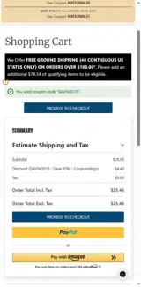 SAVINGS15 coupon verification screenshot