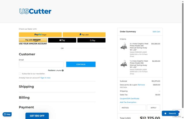 USCutter checkout page showing USCutter promo code box | Screenshot taken by SimplyCodes community member on Sep 4, 2025