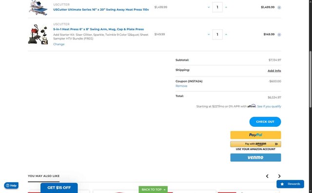 USCutter checkout page showing USCutter promo code box | Screenshot taken by SimplyCodes community member on Jun 2, 2025