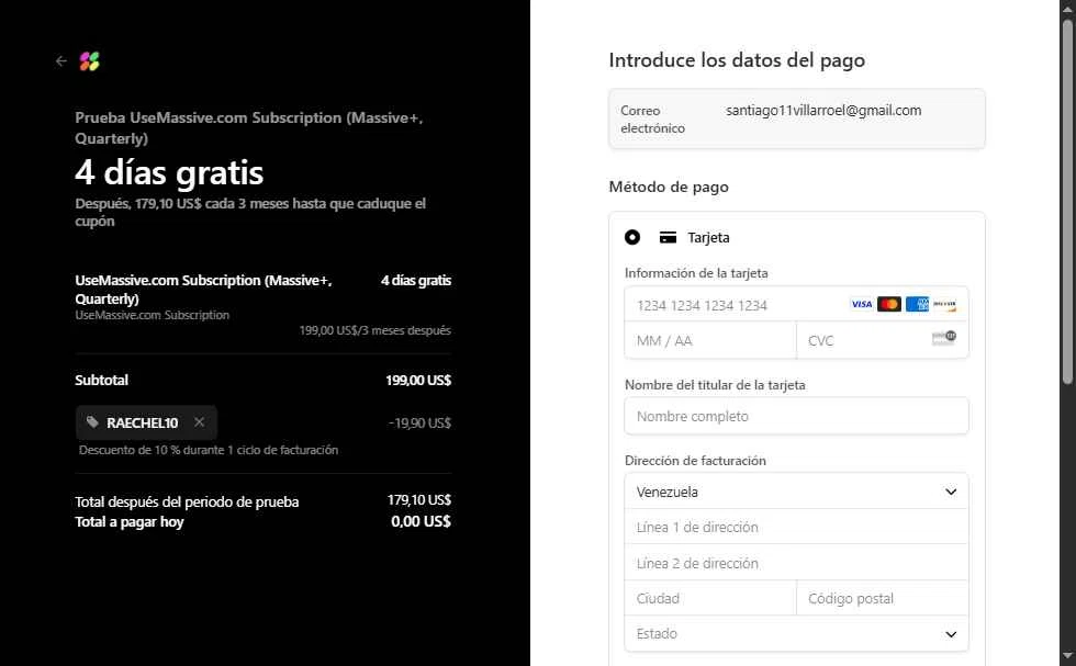 Massive checkout page showing Massive promo code box | Screenshot taken by SimplyCodes community member on Jul 27, 2025