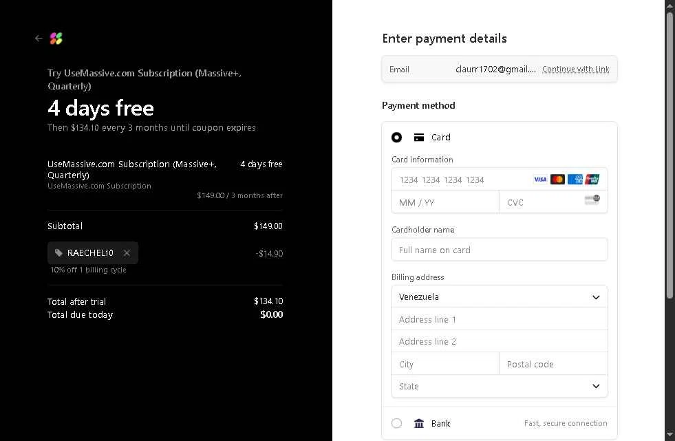 Massive checkout page showing Massive promo code box | Screenshot taken by SimplyCodes community member on Jun 9, 2025