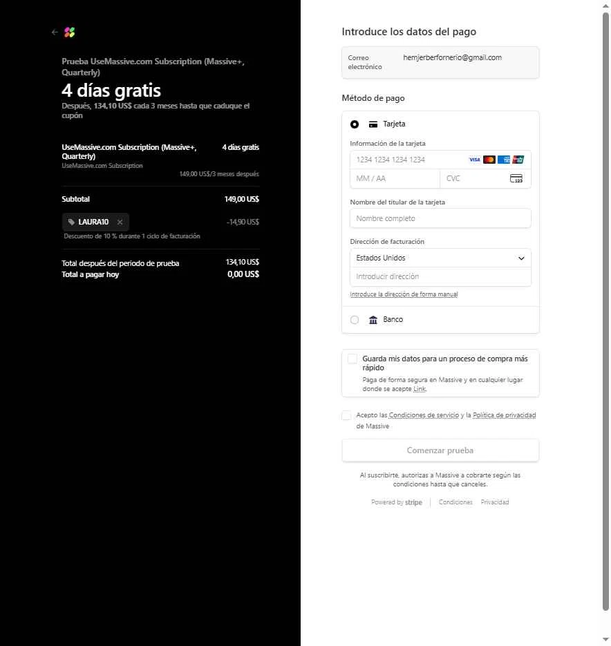 Massive checkout page showing Massive promo code box | Screenshot taken by SimplyCodes community member on Sep 1, 2025