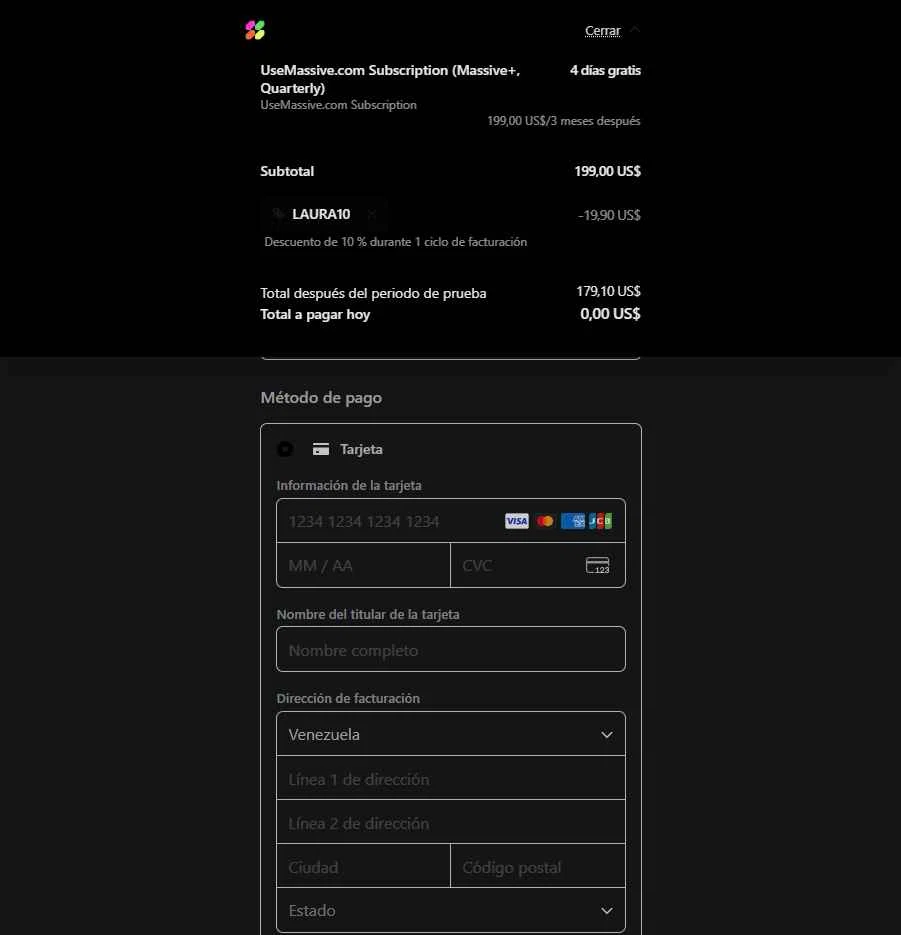 Massive checkout page showing Massive promo code box | Screenshot taken by SimplyCodes community member on Jan 16, 2026