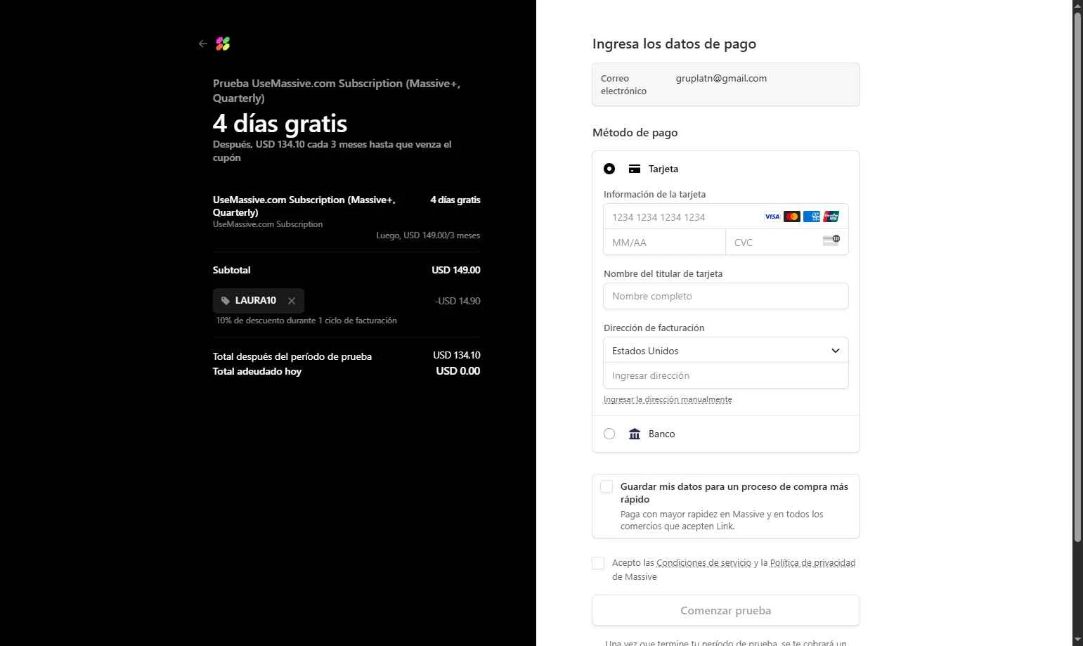 Massive checkout page showing Massive promo code box | Screenshot taken by SimplyCodes community member on Jul 24, 2025