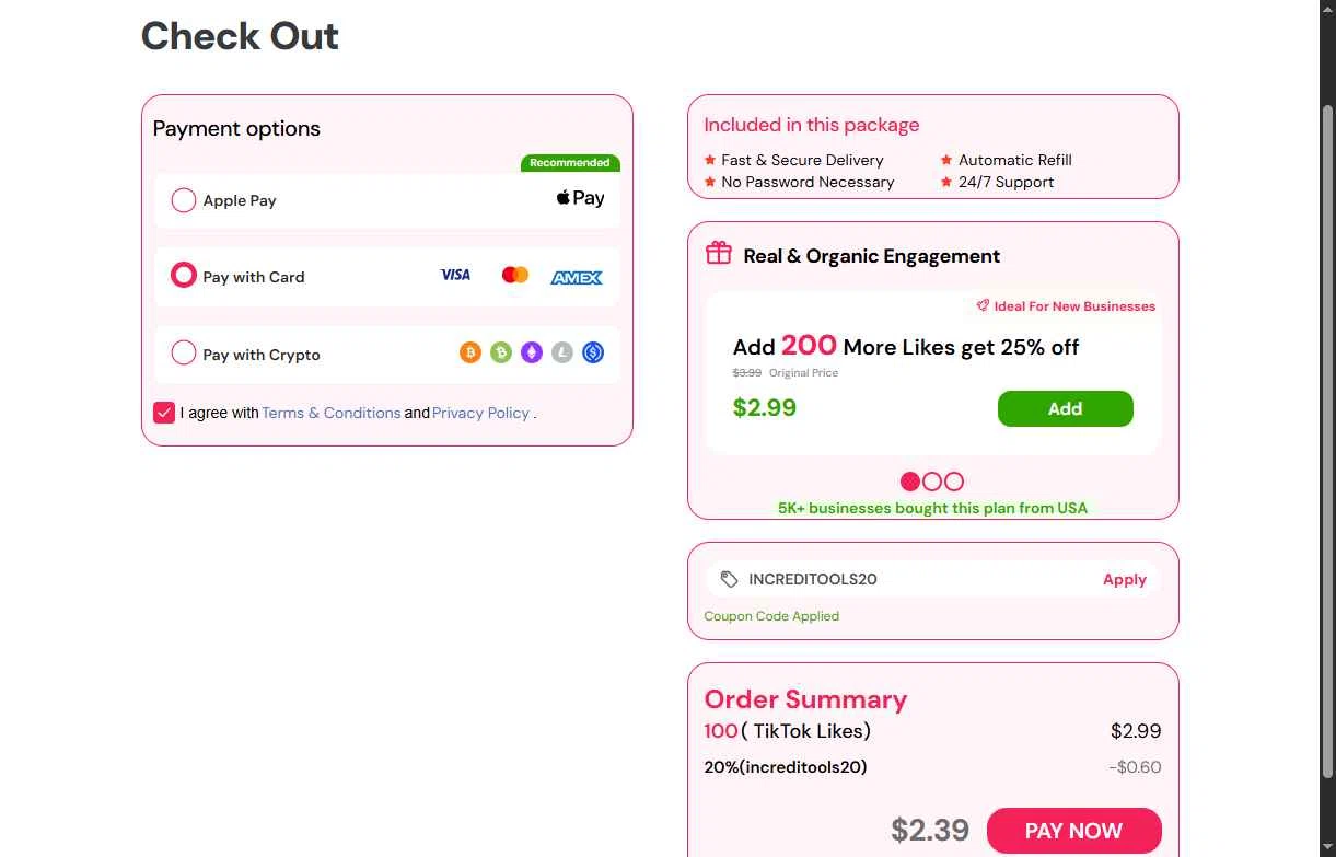 Useviral checkout page showing Useviral coupon code box | Screenshot taken by SimplyCodes community member on Jan 15, 2026