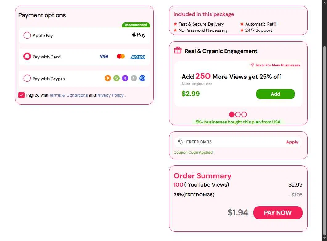 Useviral checkout page showing Useviral coupon code box | Screenshot taken by SimplyCodes community member on Dec 17, 2025