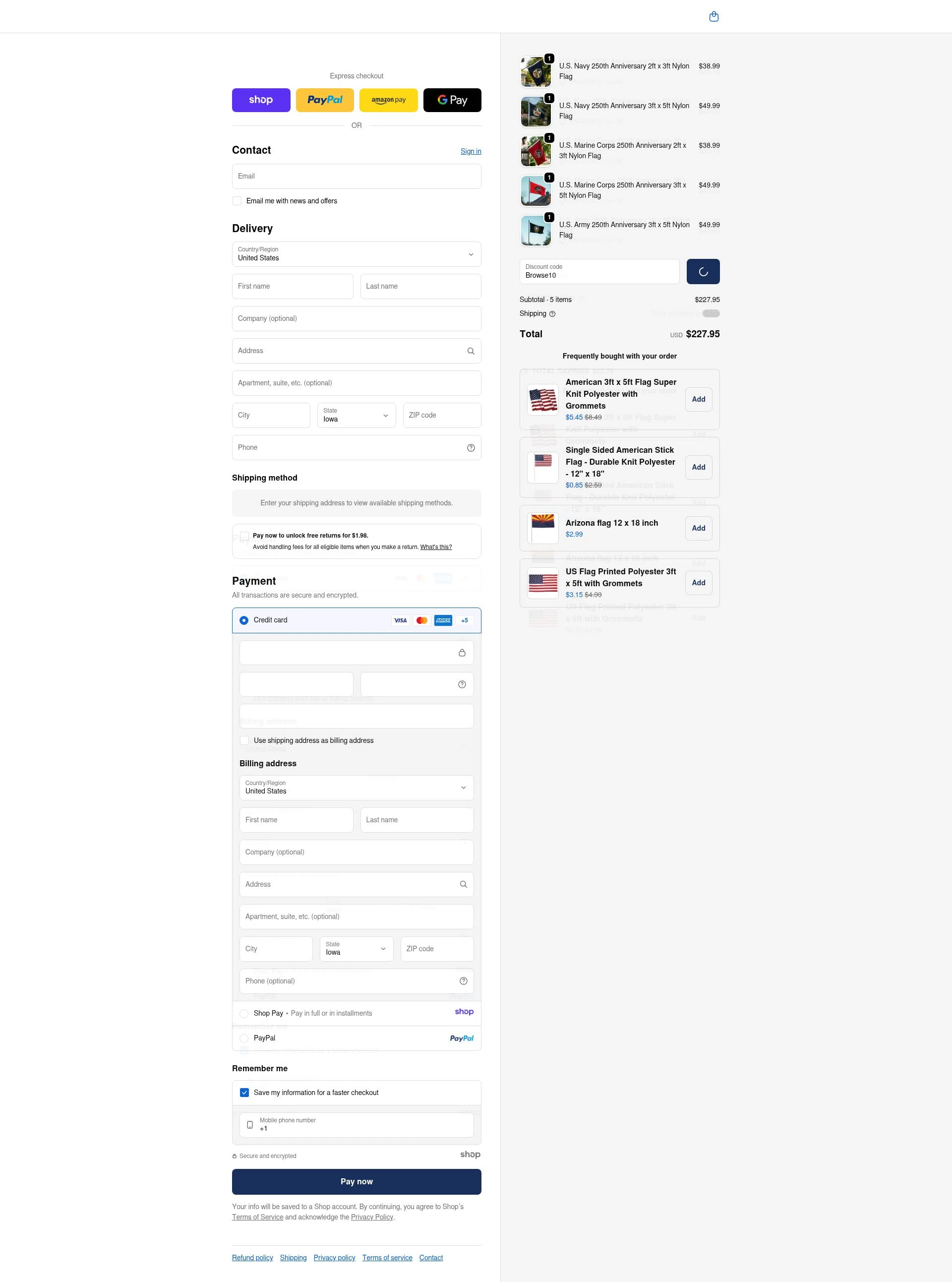United States Flag Store checkout page showing United States Flag Store coupon code box | Screenshot taken by SimplyCodes community member on Jan 2, 2026