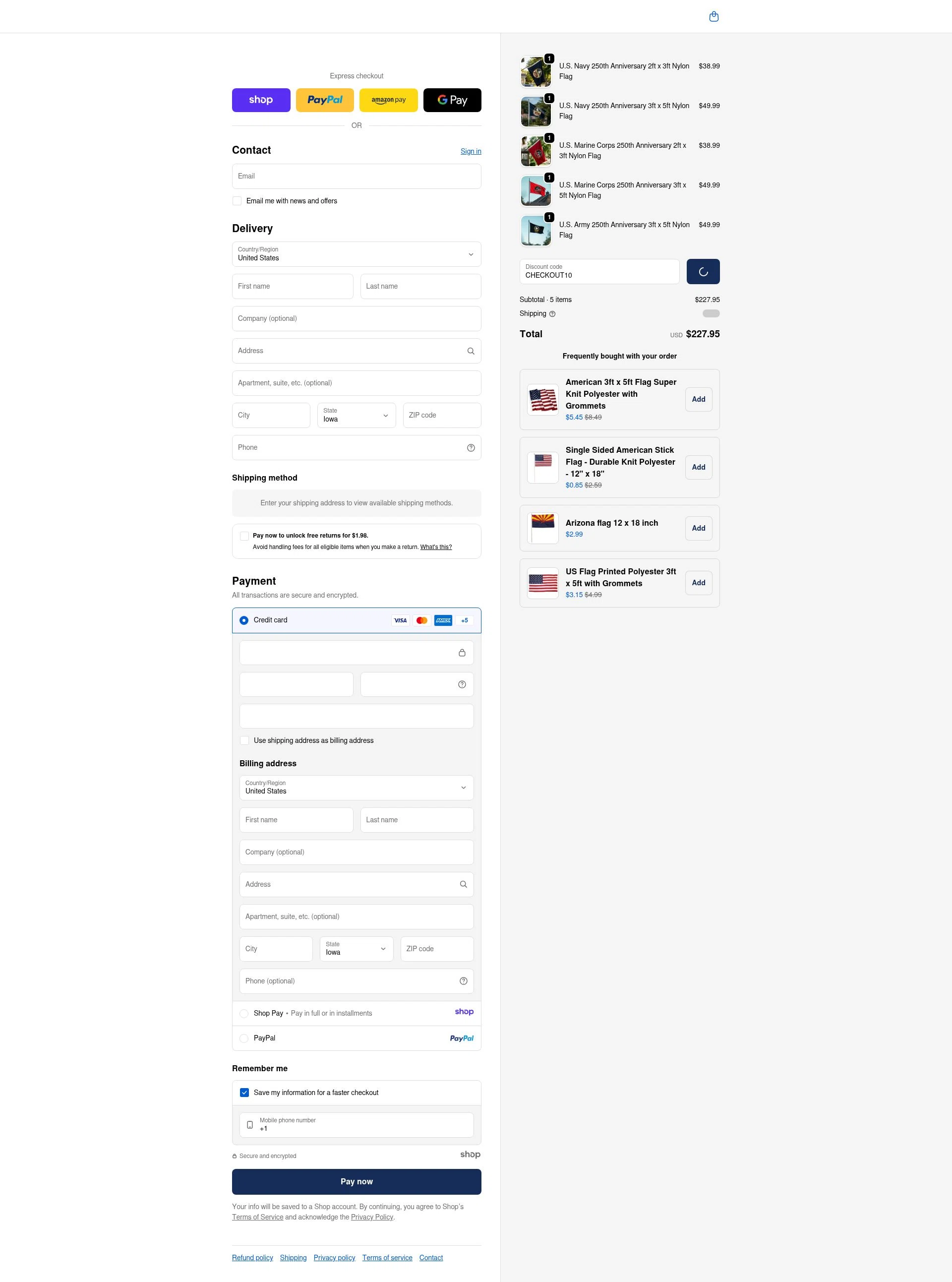 United States Flag Store checkout page showing United States Flag Store coupon code box | Screenshot taken by SimplyCodes community member on Jan 2, 2026