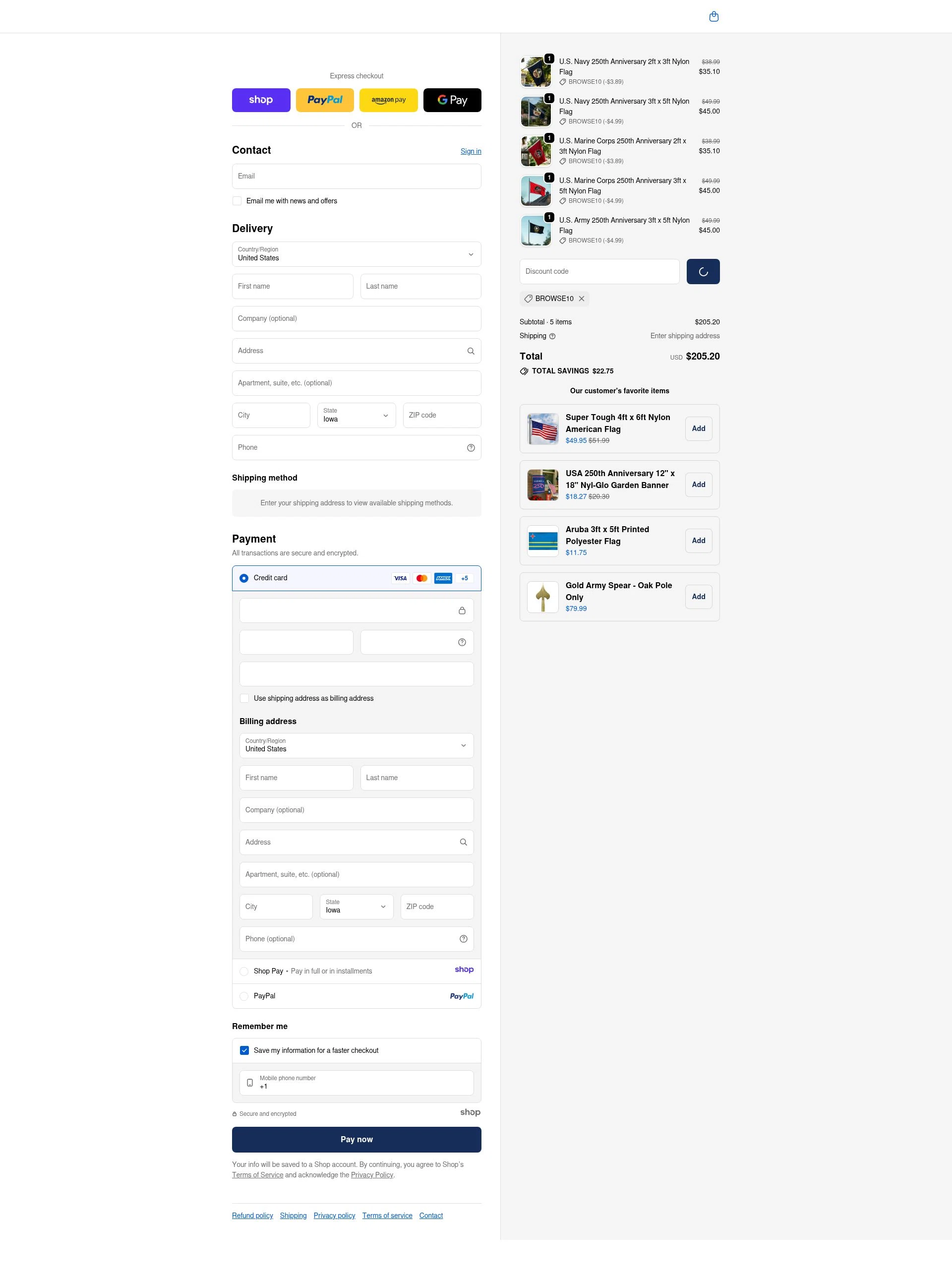 United States Flag Store checkout page showing United States Flag Store coupon code box | Screenshot taken by SimplyCodes community member on Dec 28, 2025
