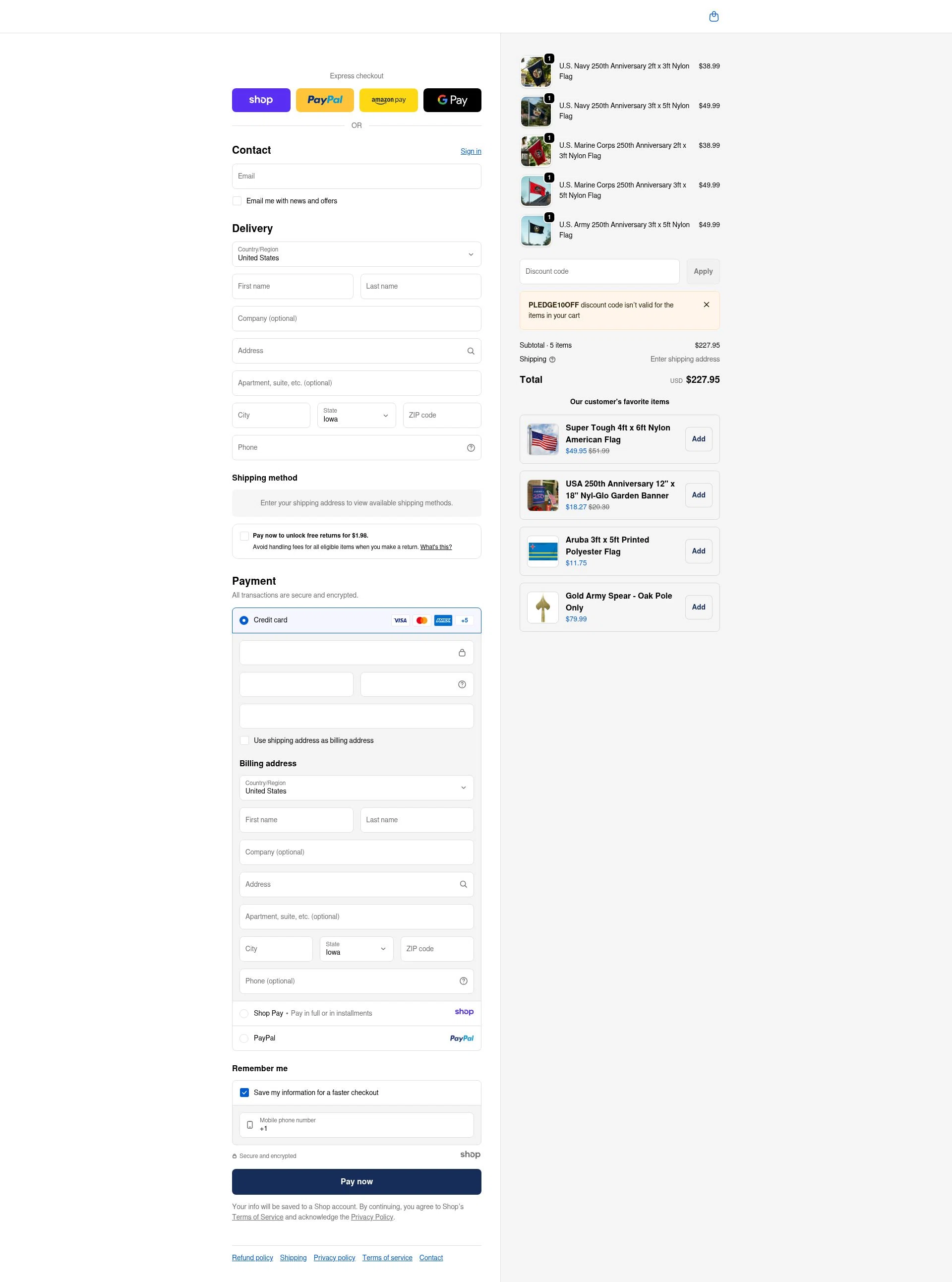 United States Flag Store checkout page showing United States Flag Store coupon code box | Screenshot taken by SimplyCodes community member on Dec 28, 2025