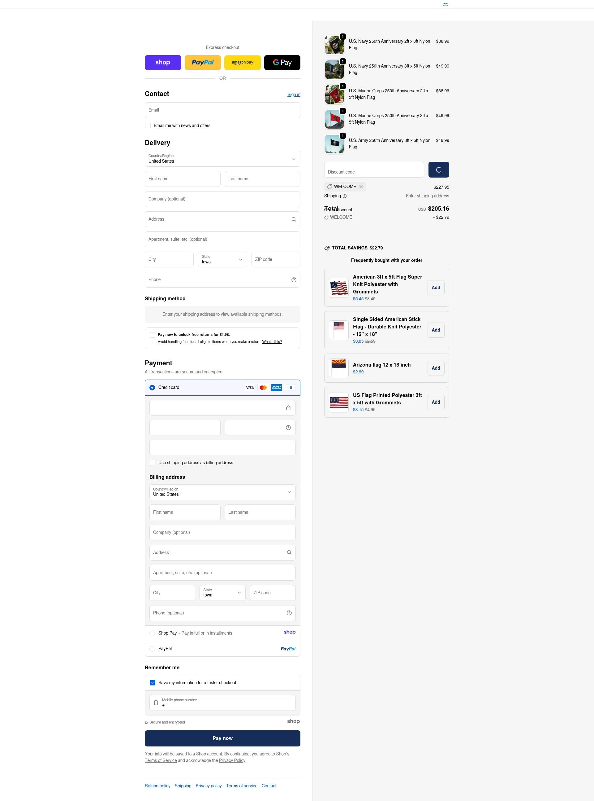 United States Flag Store checkout page showing United States Flag Store coupon code box | Screenshot taken by SimplyCodes community member on Jan 2, 2026