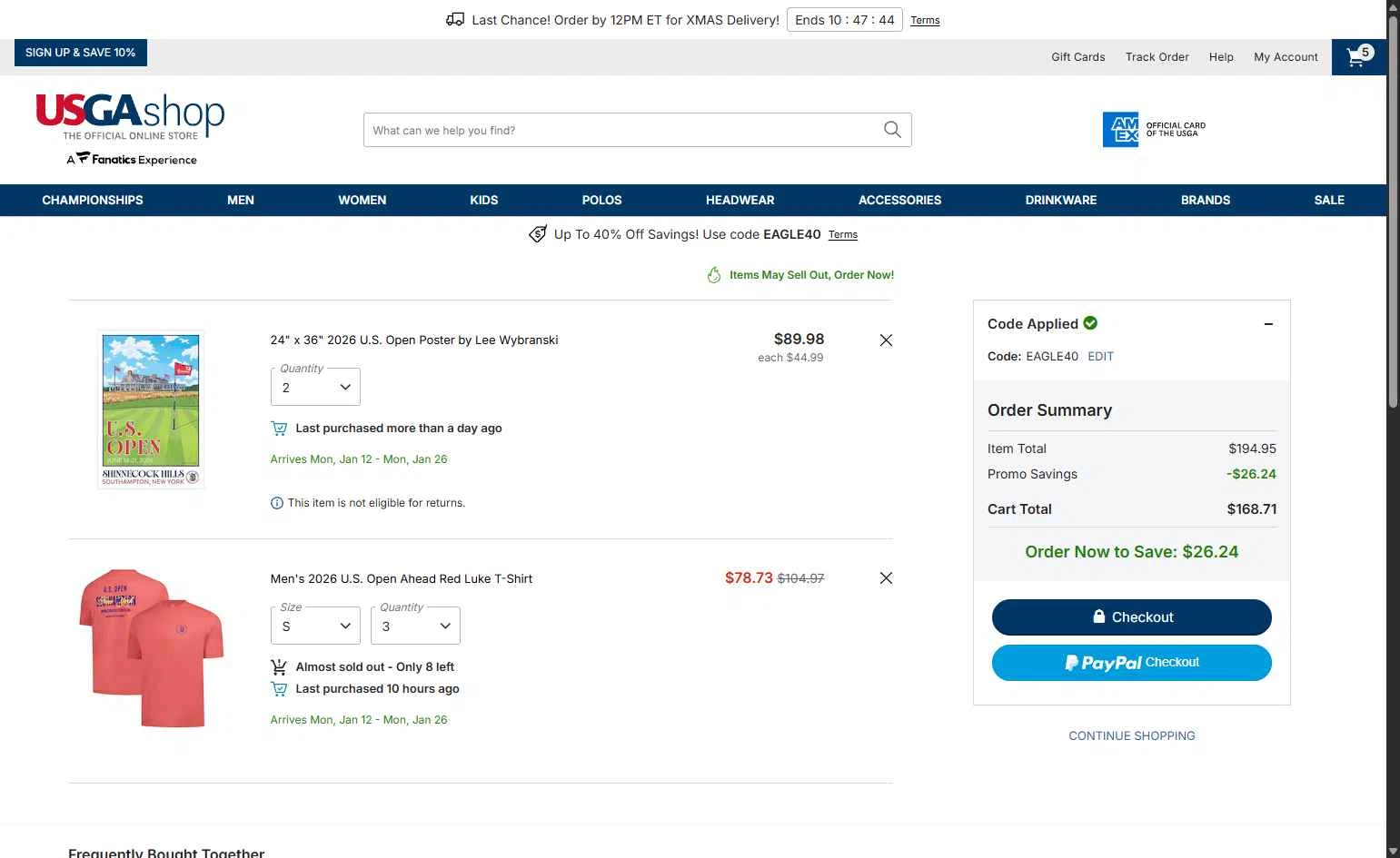USGA Merchandise checkout page showing USGA Merchandise promo code box | Screenshot taken by SimplyCodes community member on Dec 22, 2025