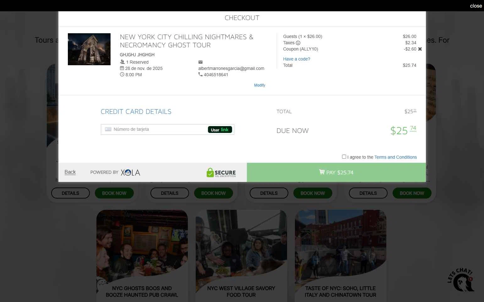 US Ghost Adventures checkout page showing US Ghost Adventures promo code box | Screenshot taken by SimplyCodes community member on Nov 20, 2025