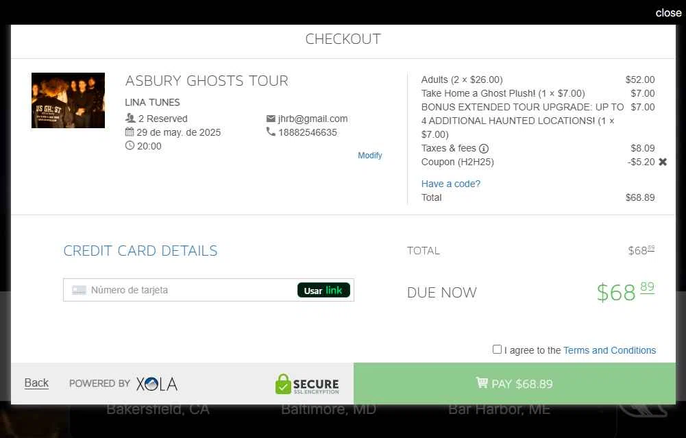 US Ghost Adventures checkout page showing US Ghost Adventures promo code box | Screenshot taken by SimplyCodes community member on May 29, 2025