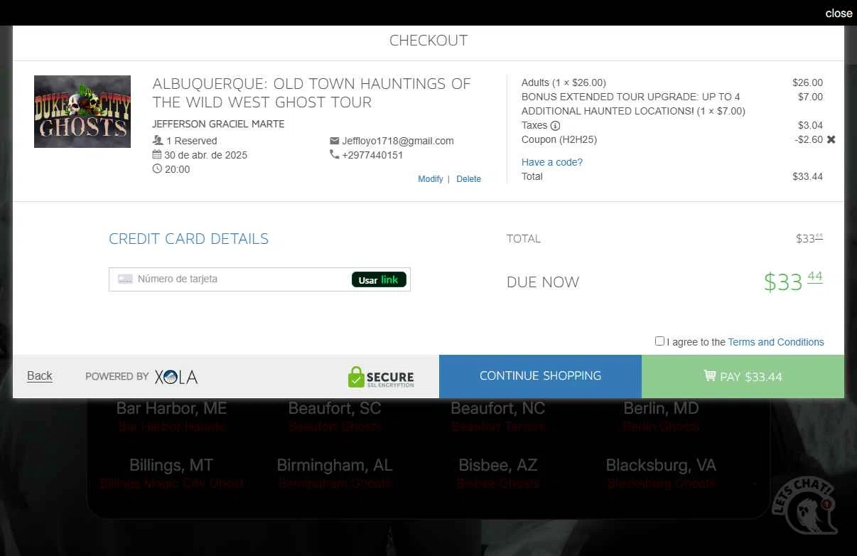 US Ghost Adventures checkout page showing US Ghost Adventures promo code box | Screenshot taken by SimplyCodes community member on Apr 30, 2025